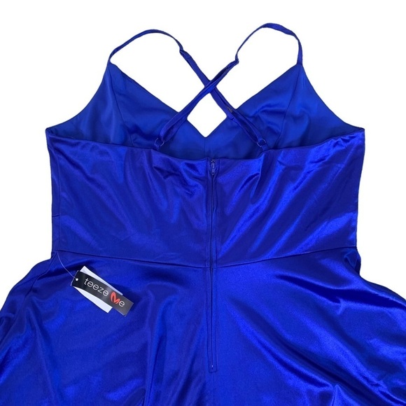 Teeze Me New With Tags Size 18 Blue Satin Cocktail A-Line Party Dress - Picture 13 of 13